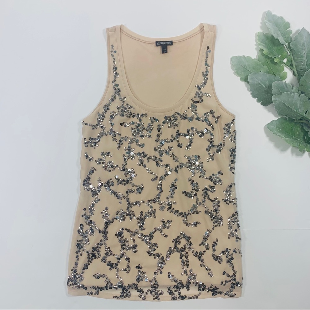 Express | Naked (Nude) Sequin Sleeveless Tank